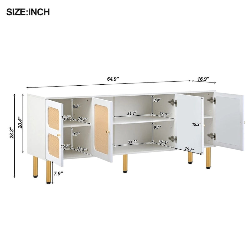 Meuble TV console tressé pour téléviseurs jusqu'à 70"