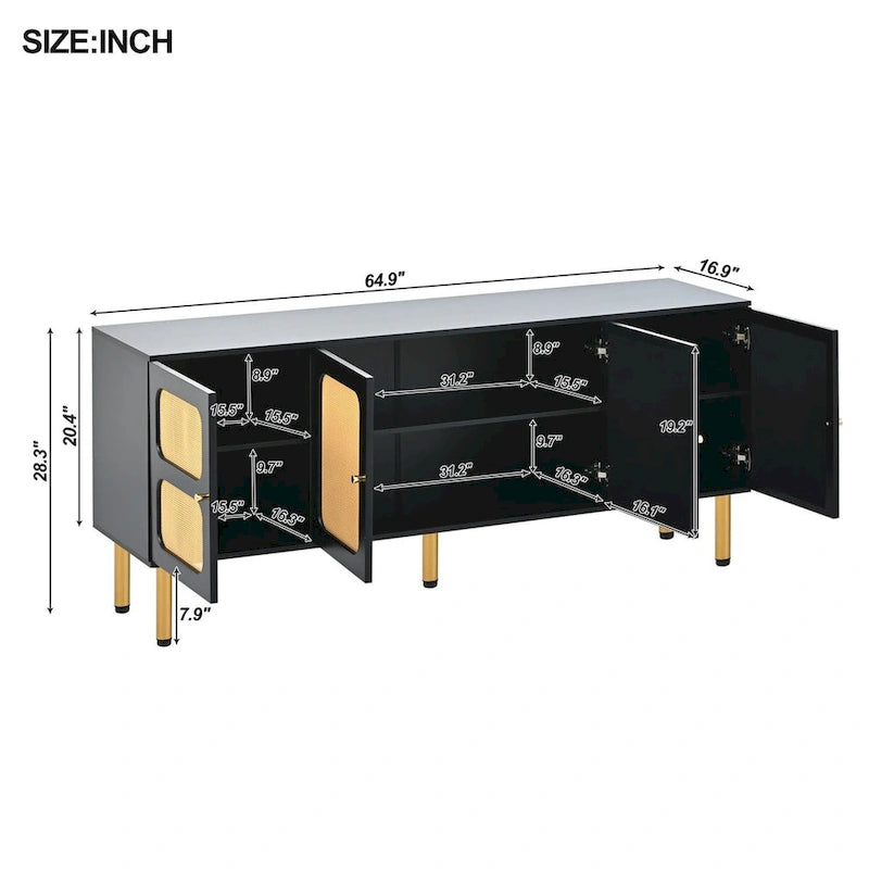 Meuble TV console tressé pour téléviseurs jusqu'à 70"
