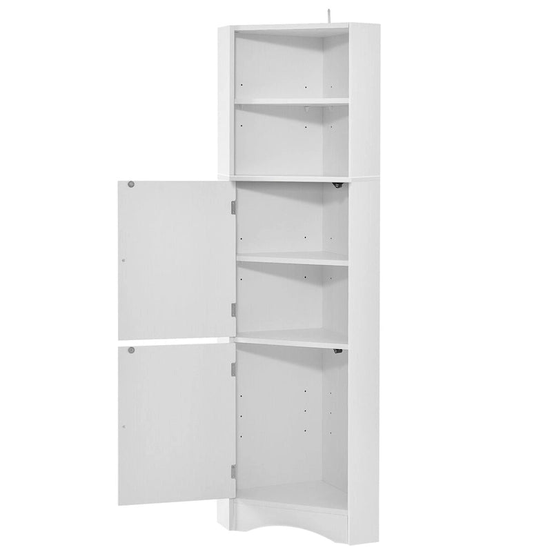 Tall Bathroom Corner Storage Cabinet with Doors and Adjustable Shelves