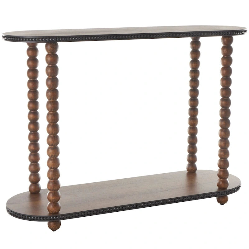 Console en bois ovale à fuseaux 1 étagère avec bords perlés - Marron
