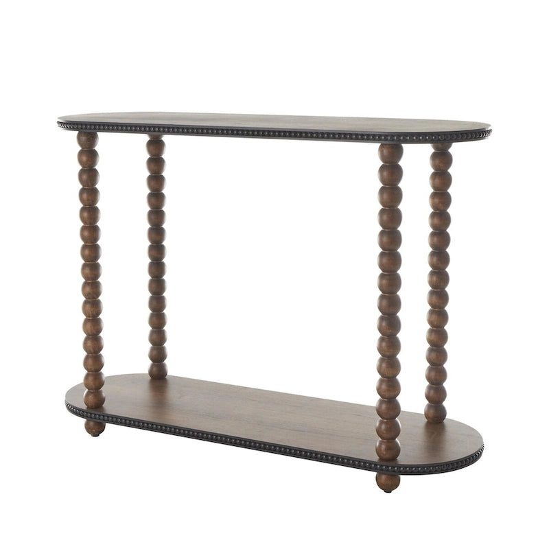 Console en bois ovale à fuseaux 1 étagère avec bords perlés - Marron