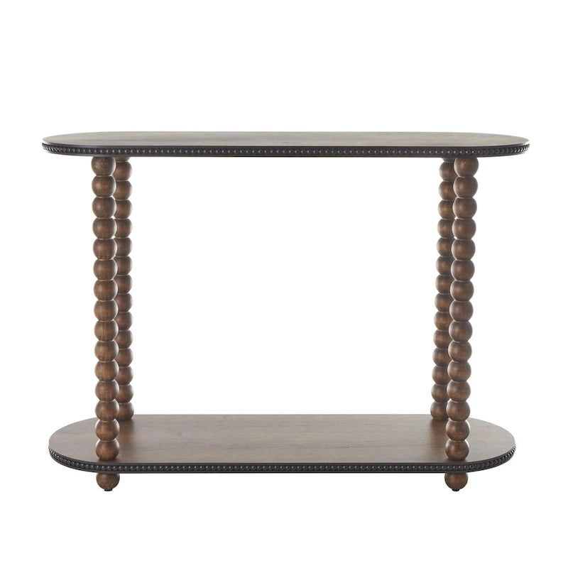 Wood Oval Spindle 1 Shelf Console Table with Beaded Edges - Brown