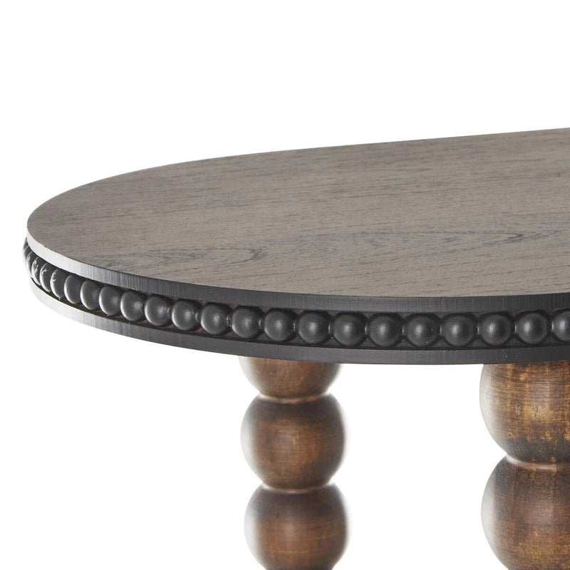 Wood Oval Spindle 1 Shelf Console Table with Beaded Edges - Brown