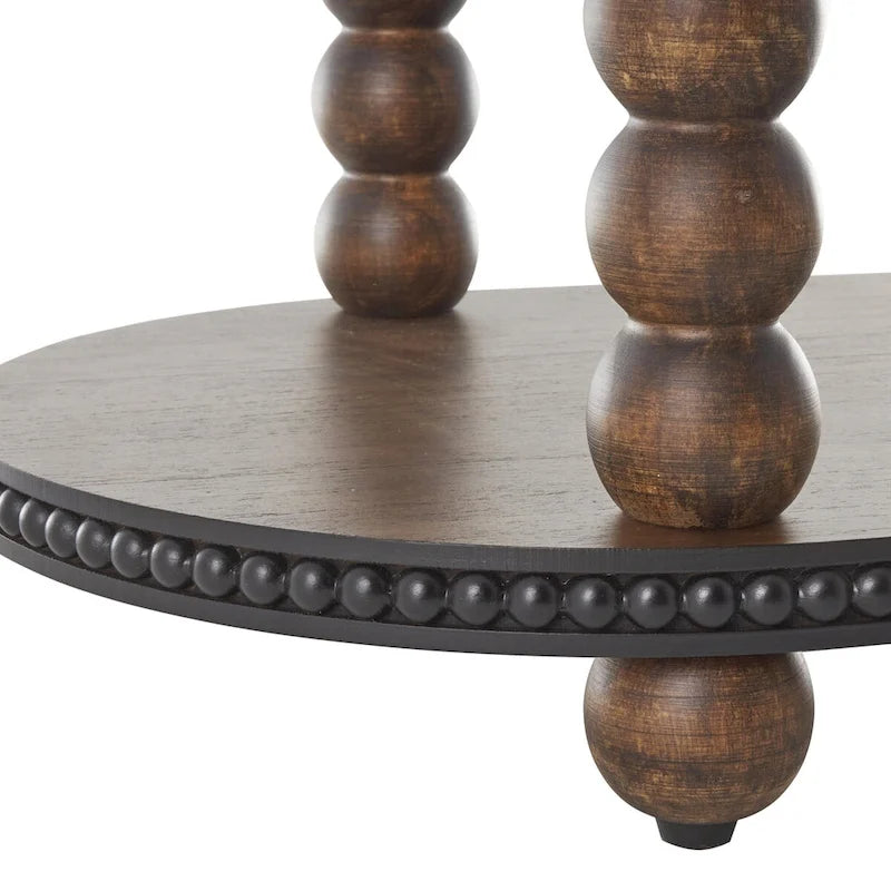Console en bois ovale à fuseaux 1 étagère avec bords perlés - Marron