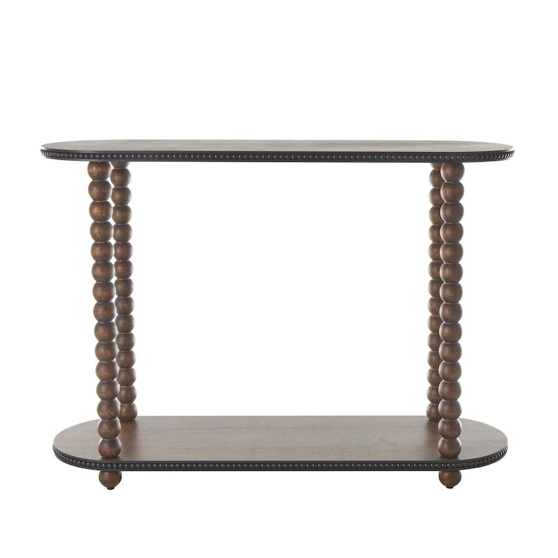 Console en bois ovale à fuseaux 1 étagère avec bords perlés - Marron