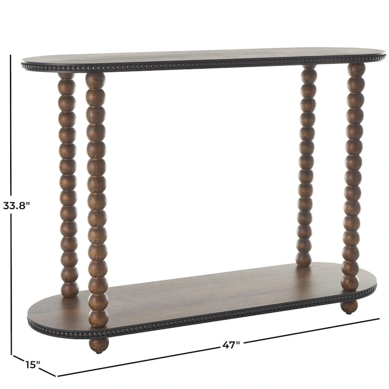 Console en bois ovale à fuseaux 1 étagère avec bords perlés - Marron