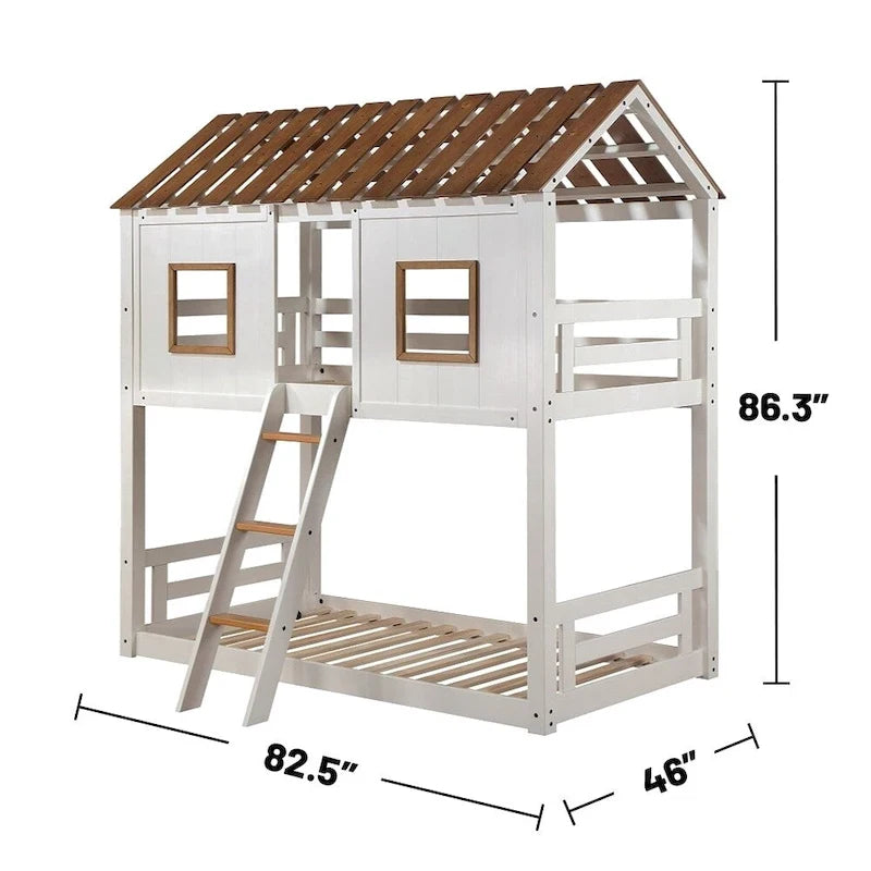 Lit superposé double en bois - Blanc