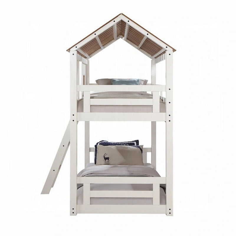Wooden Twin Over Twin Bunk Bed - White