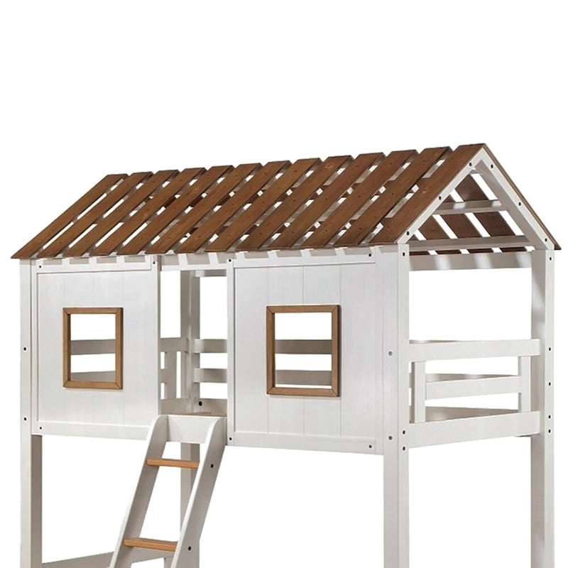 Wooden Twin Over Twin Bunk Bed - White
